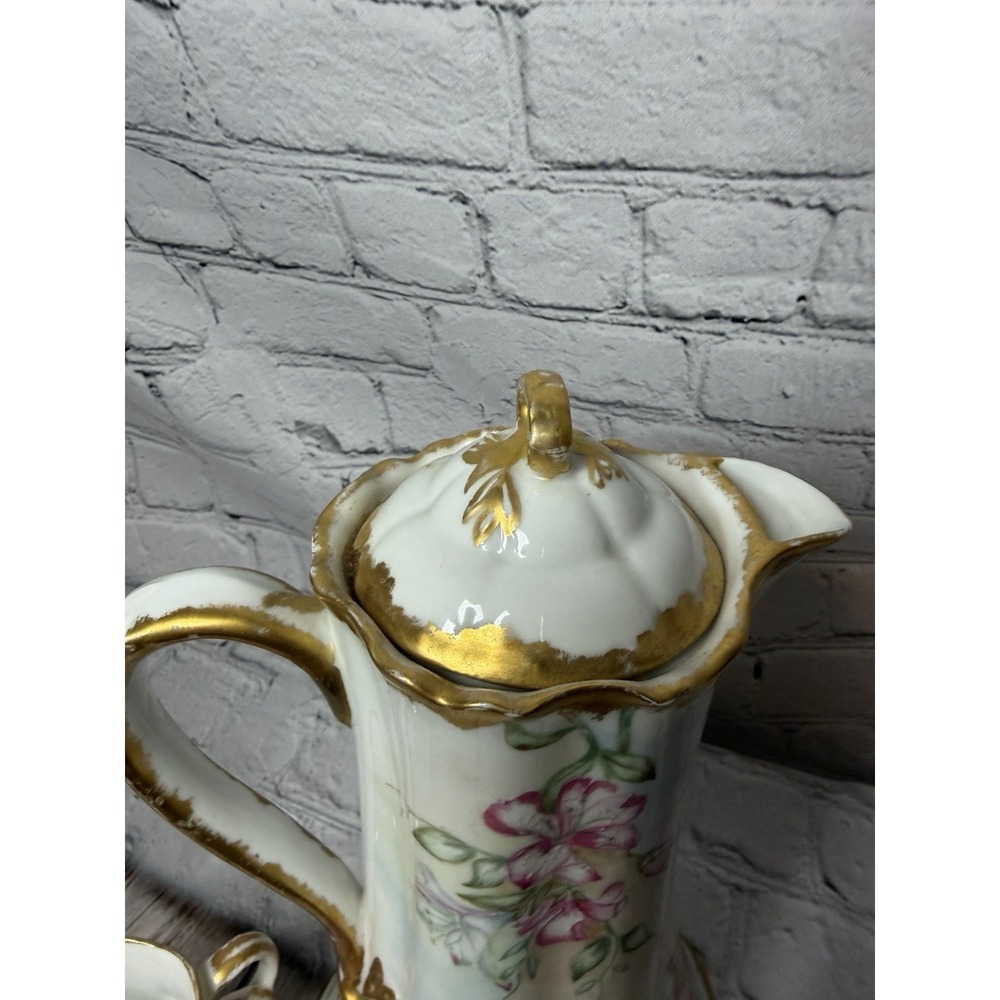 Antique CFH GDM Charles Field Haviland Limoges‎ France Chocolate Pot Set Floral - Picture 7 of 14